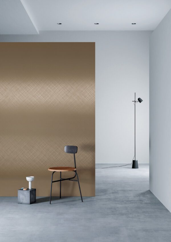 3M DI-NOC ME-009AR Diagonal Brass Architectural Finish on a wall