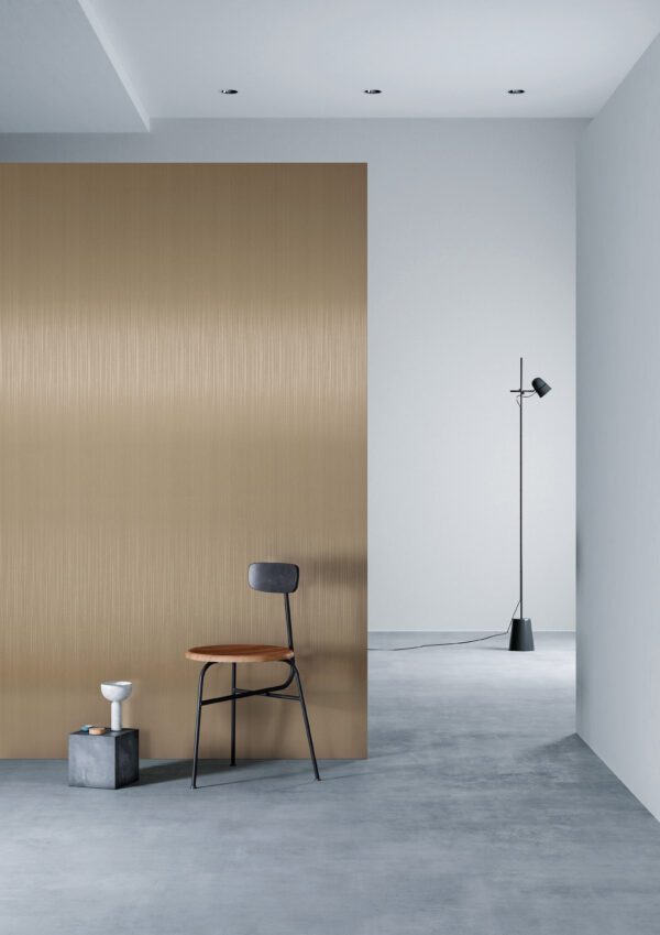3M DI-NOC ME-1223 Brushed Pale Brass architectural finish on a wall