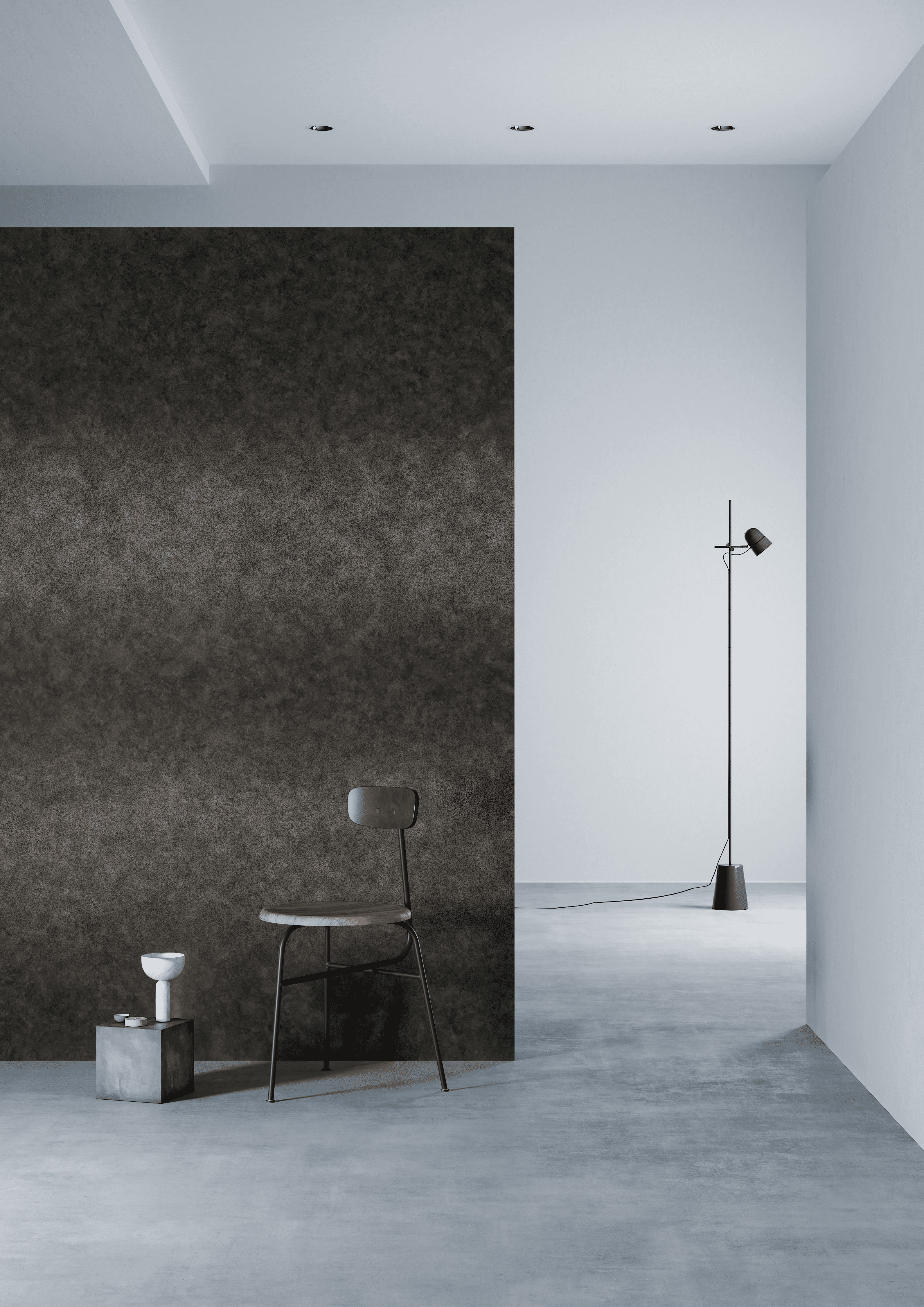 3M DI-NOC Metallic Architectural Finish ME-2174 Oxidized Silver installation render on a wall