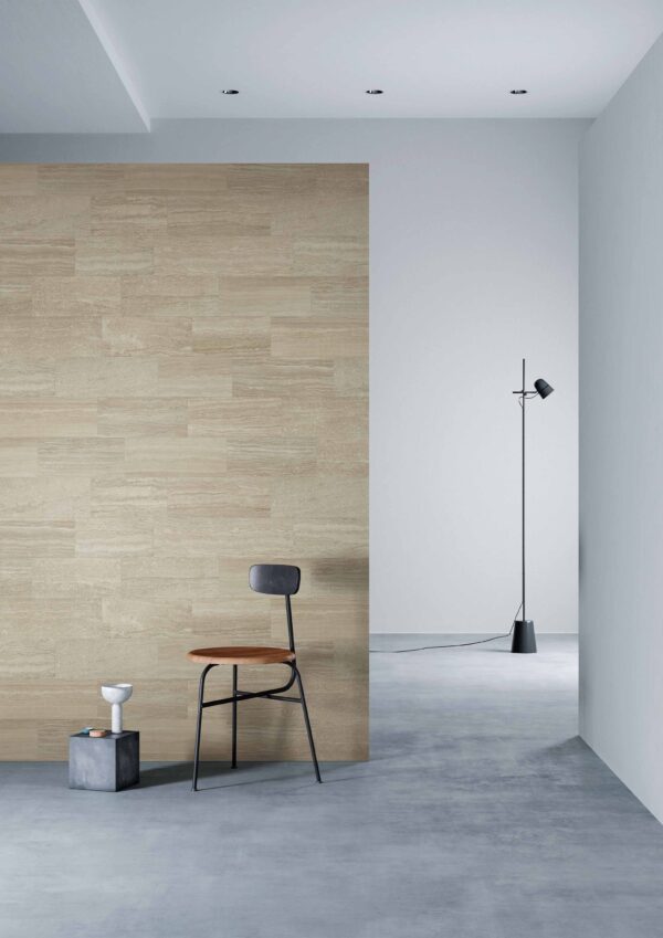 Interior wall render of 3M DI-NOC architectural finish FA-2543 Sabbia Travertine Tile